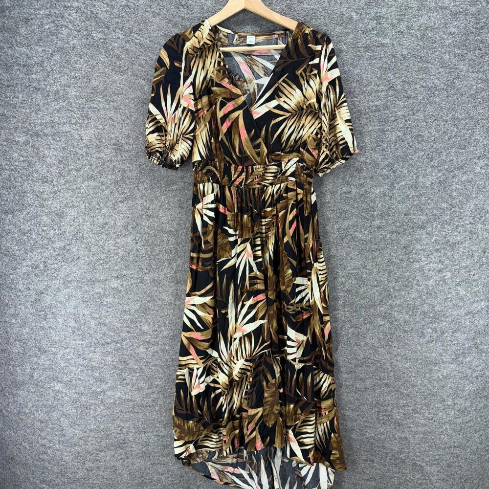 Old Navy Dress Women S Small Black Floral Sheath Midi Elastic Waist V-Neck Rayon